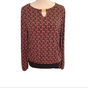 ANNE KLEIN Women’s Black Red Brown Long Sleeve Blouse Size S